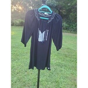 ROXY‎ mini Black Soft Comfy Rayon Embroidery Dress/Vest size Small